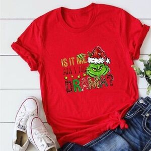 Red Graphic T-Shirt with Grinch Design